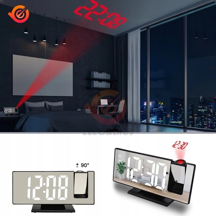 BUDZIK ZEGAR ELEKTRONICZNY LED PROJEKTOR DATA ALARM TERMOMETR 4w1