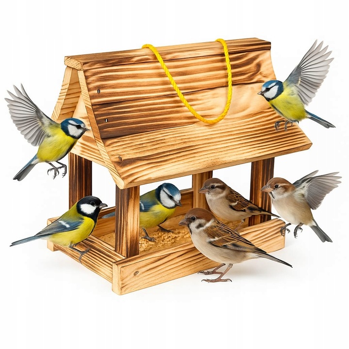 Karmnik dla ptaków + ziarno pokarm duży drewniany budka solidny XXL