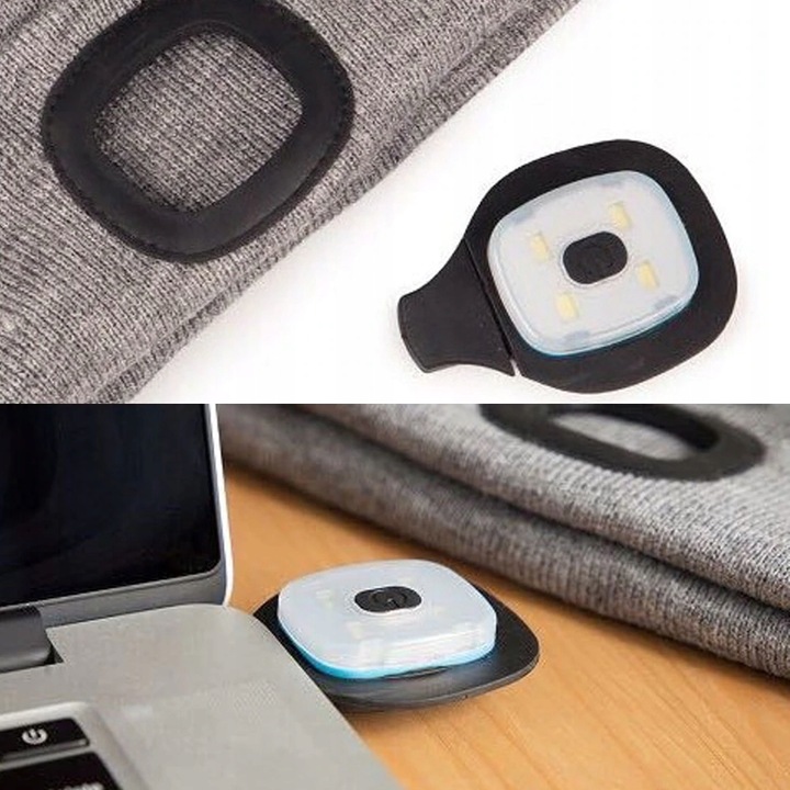 Czapka Zimowa Ocieplana z Latarką Lampką LED Ładowanie USB 4Tryby Świecenia