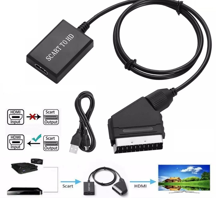 Kabel adapter konwerter z Euro / Scart do HDMI 1080p przejściówka TV