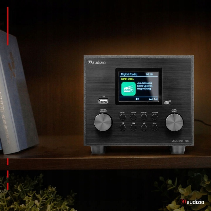 Radio DAB+ tuner FM z subwooferem czarne do kuchni salonu biura