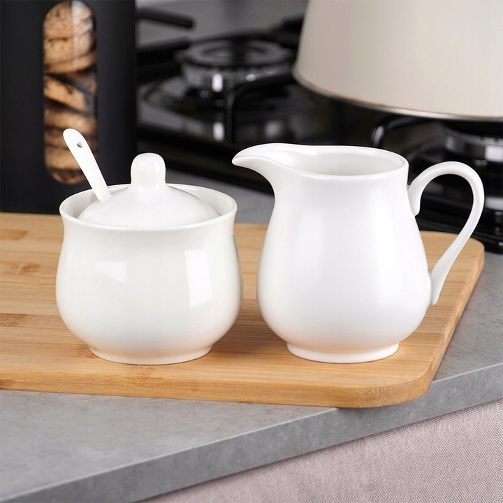 Zestaw CUKIERNICZKA MLECZNIK ŁYŻECZKA pojemnik na cukier mleko biała