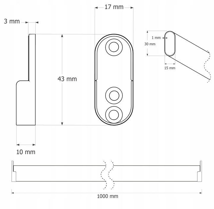 Drążek do szafy na ubrania garderoby owalny 30x15mm BIAŁY 100 cm NANO