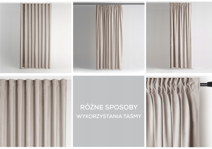 RESTILO Zasłona welurowa plus szarfa up taśma 140x245 Chłodny Beż do