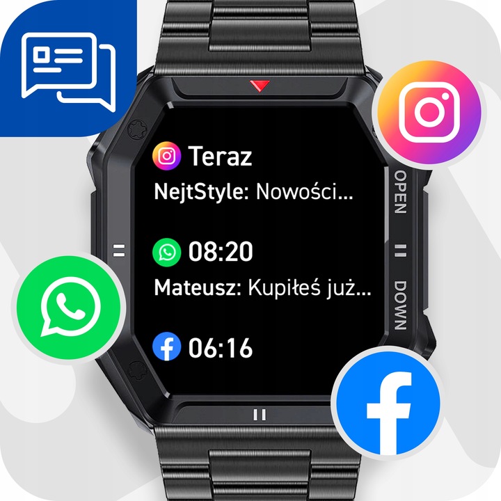 SMARTWATCH ZEGAREK MĘSKI MILITARNY ROZMOWY WIELOFUNKCYJNY POMIARY MENU PL