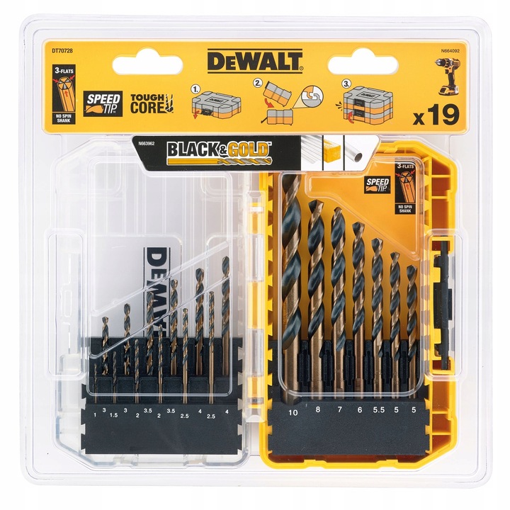 DEWALT ZESTAW WIERTEŁ WIERTŁA HSS-G DO METALU I DREWNA 19EL 1-10mm