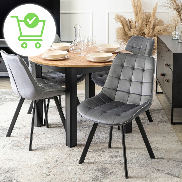 Krzesło Tapicerowane Welurowe Do Jadalni Salonu Loft Pikowane Szare