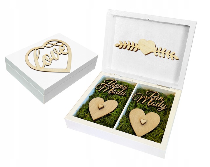 Białe pudełko skrzynka na ślub i wesele komplet zestaw obrączki i koperty