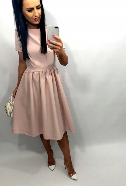 Sukienki Damskie Komunię Chrzciny Wesele Sukienka Elegancka Midi Błękit S