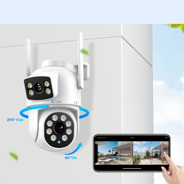 ZEWNĘTRZNA OBROTOWA KAMERA IP WIFI 8MP 4K 2 Ekrany A-1005