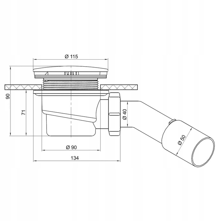 SYFON DO BRODZIKA CZYSZCZONY OD GÓRY chrom z odpływem 90 mm BRODZIKOWY