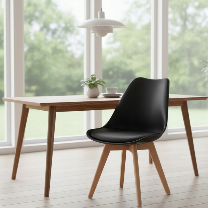 Krzesło Skandynawskie Tapicerowane do Salonu Jadalni Czarne ATTE