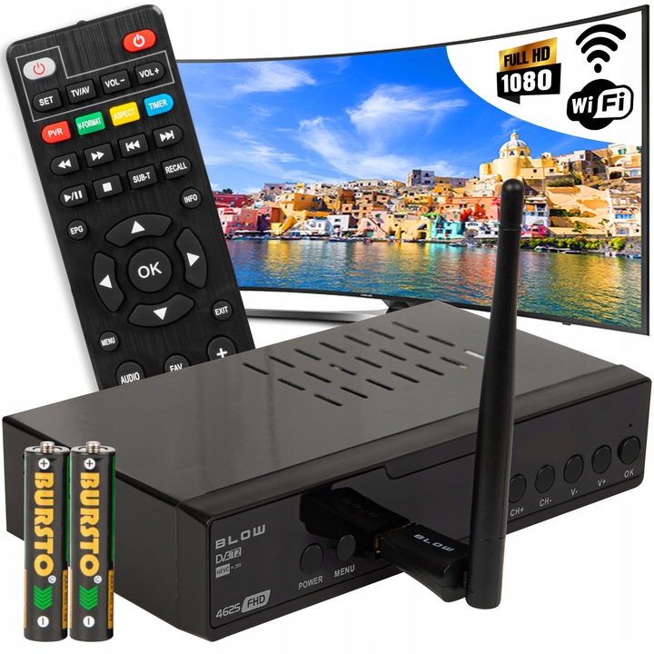 DEKODER TUNER DVB-T2 HEVC FULL HD USB HDMI MOCNA ANTENA WIFI PILOT