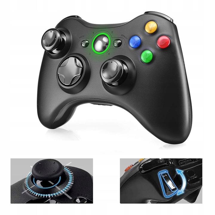 PAD do PC XBOX 360 BEZPRZEWODOWY KONTROLER + ODBIORNIK USB CZARNY