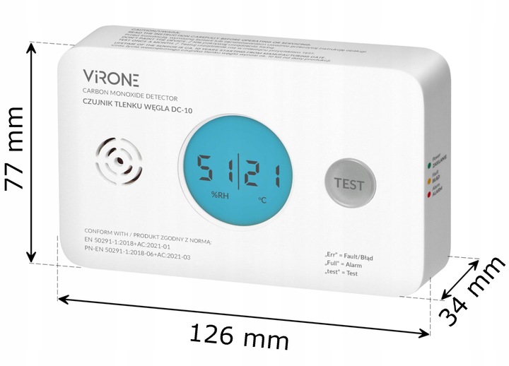 CZUJNIK CZADU TLENKU WĘGLA CZUJKA CO TERMOMETR CERTYFIKOWANY TUV + BATERIE