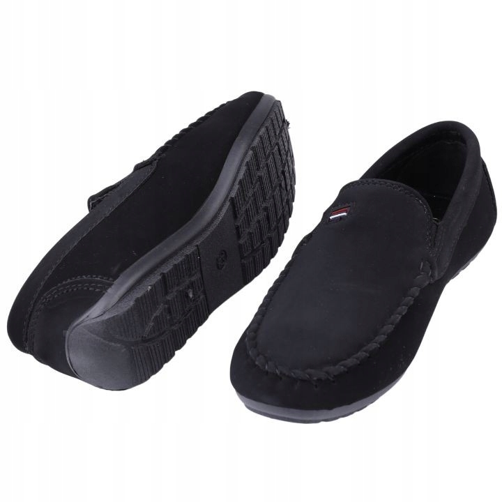 CZARNE MOKASYNY CHŁOPIĘCE PÓŁBUTY ZAMSZOWE WSUWANE BUTY NA KOMUNIĘ