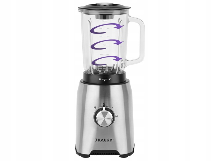 BLENDER KIELICHOWY SZKLANY do owoców i warzyw Kruszy Lód TRANSA 1600W