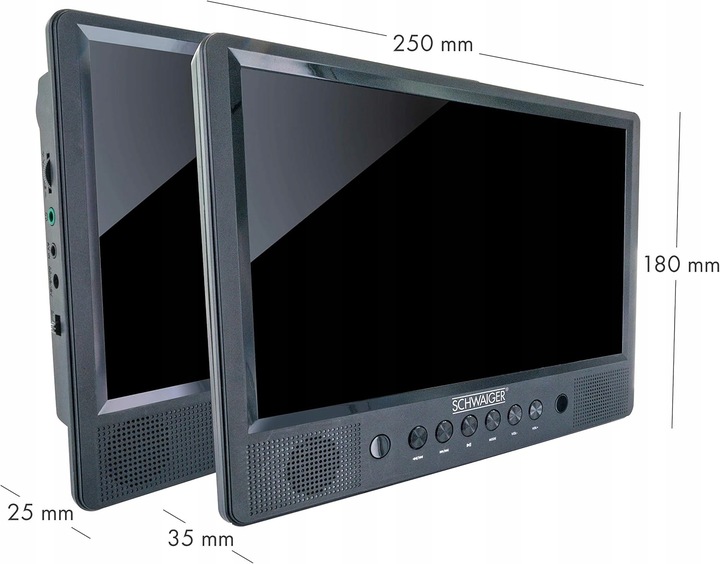 SCHWAIGER przenośny odtwarzacz DVD 2 ekrany USB SD pilot stojak samochodowy