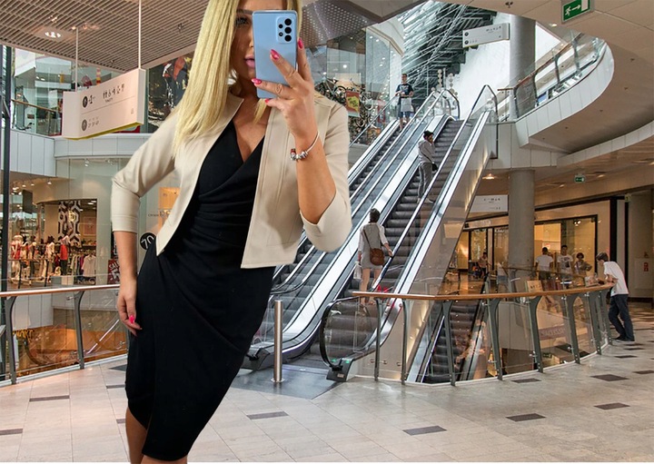 Narzutka damska na sukienkę Bolerko Marynarka Ekoskóra Beżowa Rękaw 3/4 40