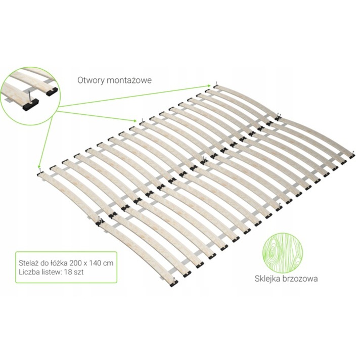 Stelaż pod materac 140x200 cm 2x70x200 36 listew do łóżka podwójny
