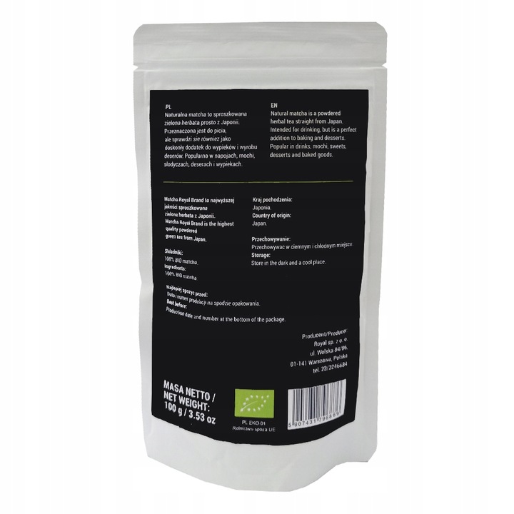 Royal Matcha Japońska Bio Zielona Herbata 100g Herbata w Proszku Shizuoka