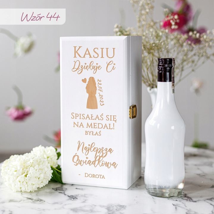 PODZIĘKOWANIE DLA ŚWIADKOWEJ SKRZYNKA NA ALKOHOL PREZENT DLA ŚWIADKOWEJ