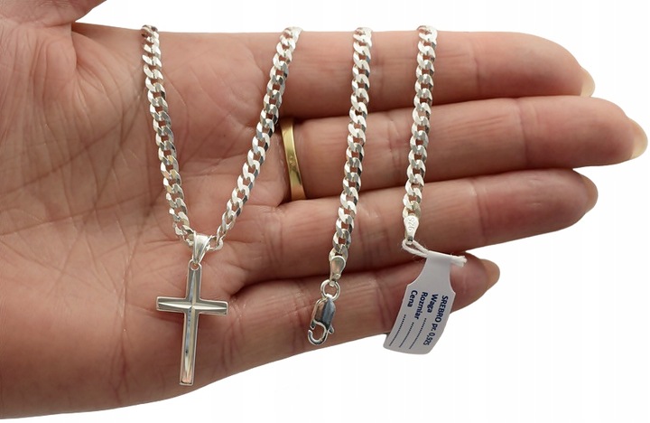 Łańcuszek Męski Srebrny Pancerka 3,80 mm z Krzyżykiem pr 925 Grawer Gratis