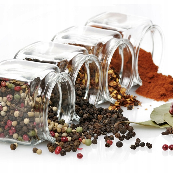 POJEMNIKI NA PRZYPRAWY x24 Szklany słoik 120ml + Etykiety Organizer Kol-Pol