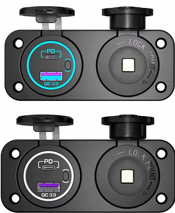 GNIAZDO ZAPALNICZKI Ładowarka samochodowa Szybkie ładowanie QC PD ON OFF N