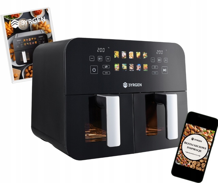 Frytkownica Beztłuszczowa Air Fryer BYRGEN 9L dwukomorowa 2400W