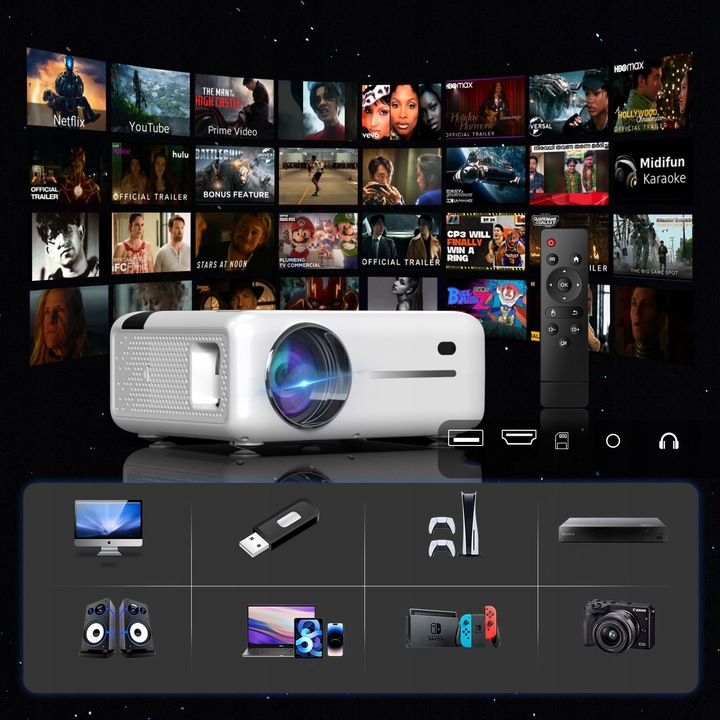 Mini Projektor do Telefonu Smartfona Przenośny Mały Rzutnik Android WiFi 4K