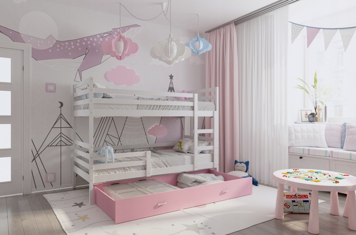 Łóżko piętrowe 190x80 szuflada + materace JACEK