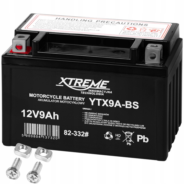 AKUMULATOR MOTOCYKLOWY XTREME 12V 9Ah WYMIAR 8Ah BEZOBSŁUGOWY SKUTER MOTOR