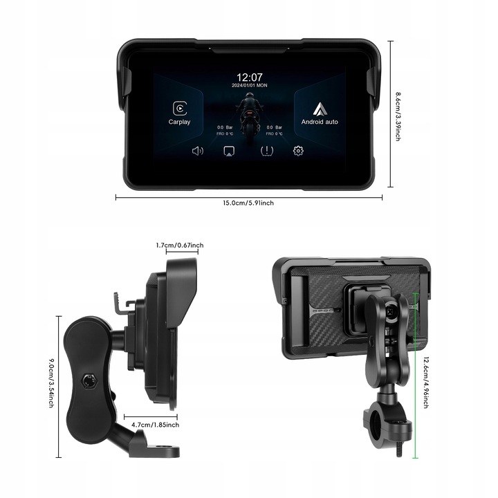 TABLET STACJA MOTOCYKLOWA MULTIMEDIALNA NAWIGACJA CARPLAY ANDROID AUTO