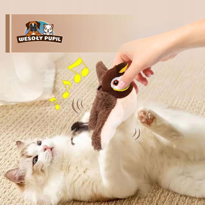 Zabawka dla kota INTERAKTYWNA latający PTAK z dźwiękiem na USB z