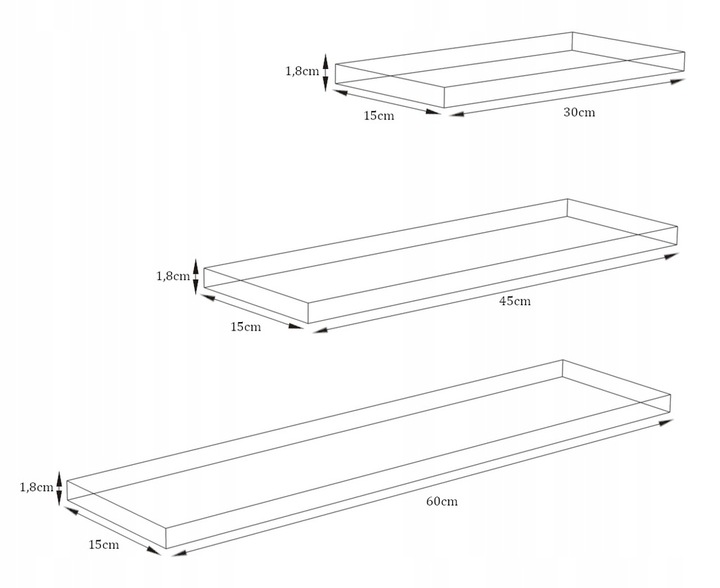 PÓŁKA MEBLOWA ŚCIENNA WISZĄCA KOMPLET 3 SZT PÓŁEK DĄB WOTAN + KOŁKI