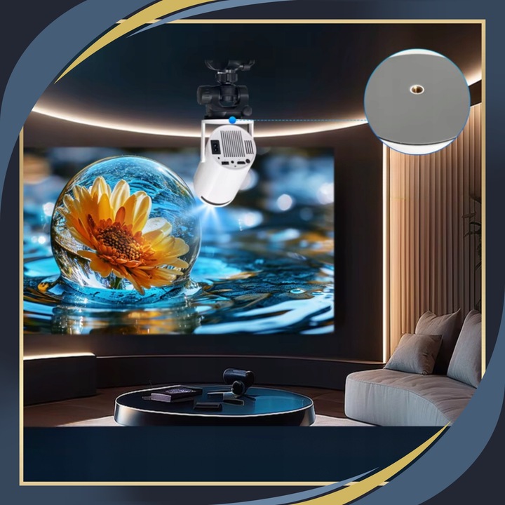 PROJEKTOR RZUTNIK 4K OBROTOWY Z GŁOŚNIKIEM PRZENOŚNY LED ANDROID WIFI