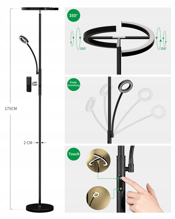 LED Lampa Stojąca Podłogowa Do Salonu 20W+7WPółokrągły kształt 175CM