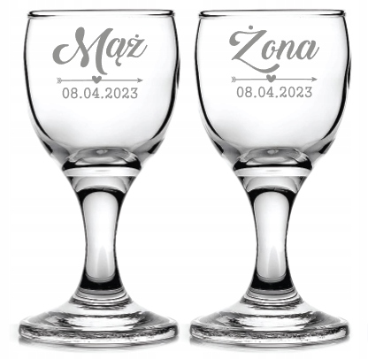 OSZUKANE KIELISZKI do wódki Z GRAWEREM na stopce 15 ml MĄŻ ŻONA ślub wesele