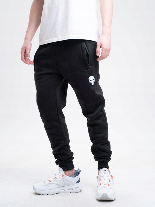 Spodnie Dresowe Męskie BAWEŁNIANE Wygodne MARVEL LOGO PUNISHER Czarne