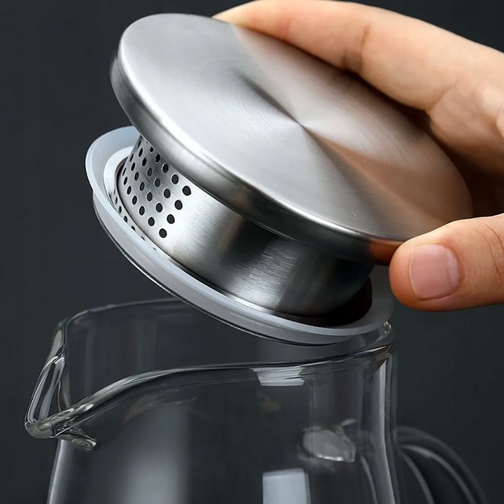 DZBANEK SZKLANY 1,5 L Z POKRYWKĄ SITKIEM ŻAROODPORNY DO HERBATY KAWY NAPOJE