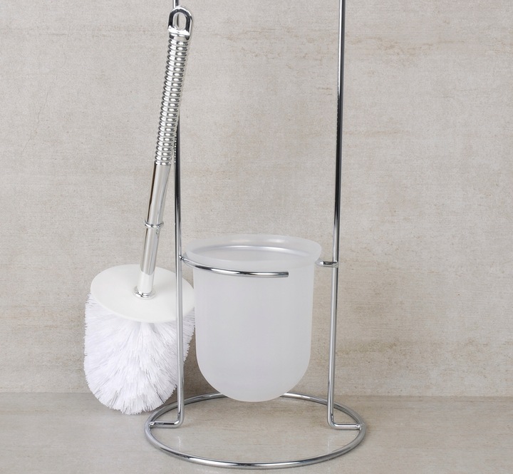 Stojak z uchwytem na papier toaletowy i szczotka do WC chrom srebrny