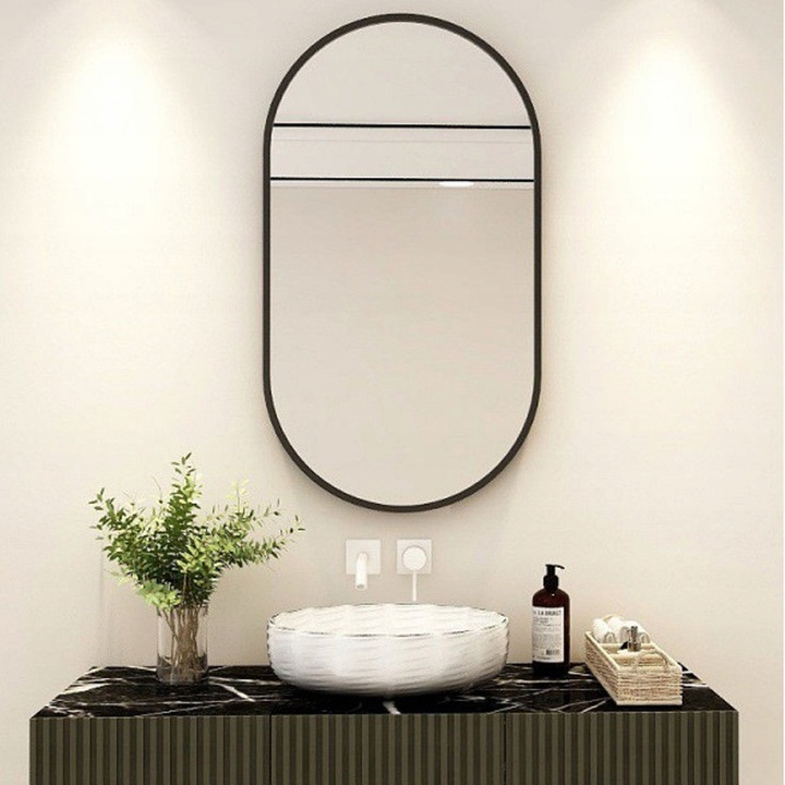 DUŻE LUSTRO OWALNE Industrialne ŁAZIENKOWE SALON SYPIALNIA CZARNE