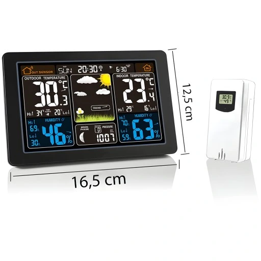 BEZPRZEWODOWA STACJA POGODY LCD POGODOWA HIGROMETR BAROMETR DCF + CZUJNIK