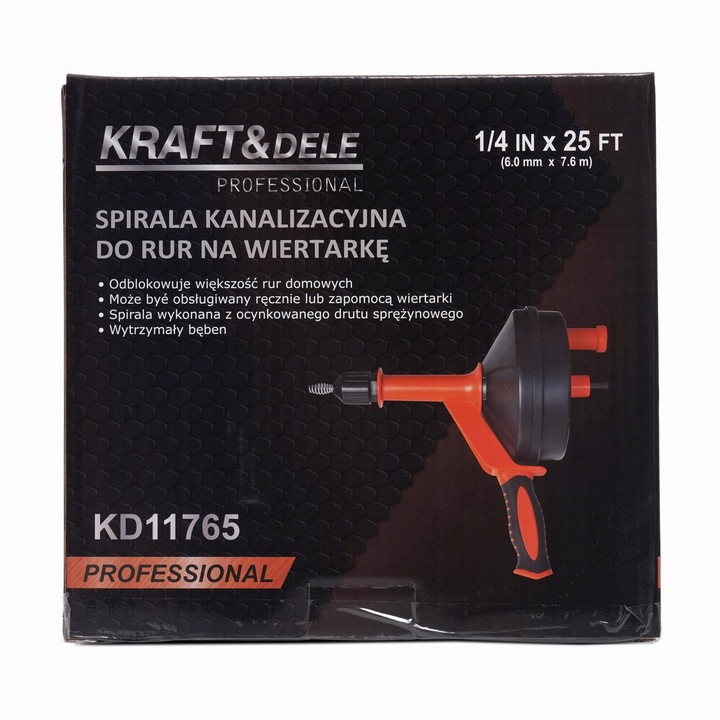 SPIRALA BĘBNOWA KANALIZACYJNA 6,00mm x 7,6 m DO UDRAŻNIANIA RUR -