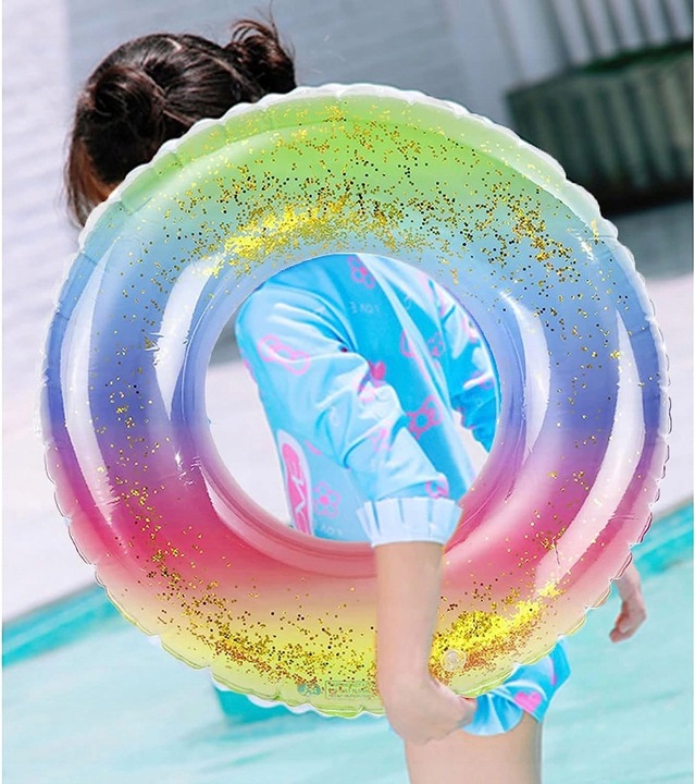 KOŁO DO PŁYWANIA PLAŻOWE DMUCHANE TĘCZA Z BROKATEM NAD WODĘ, BASEN DUŻE