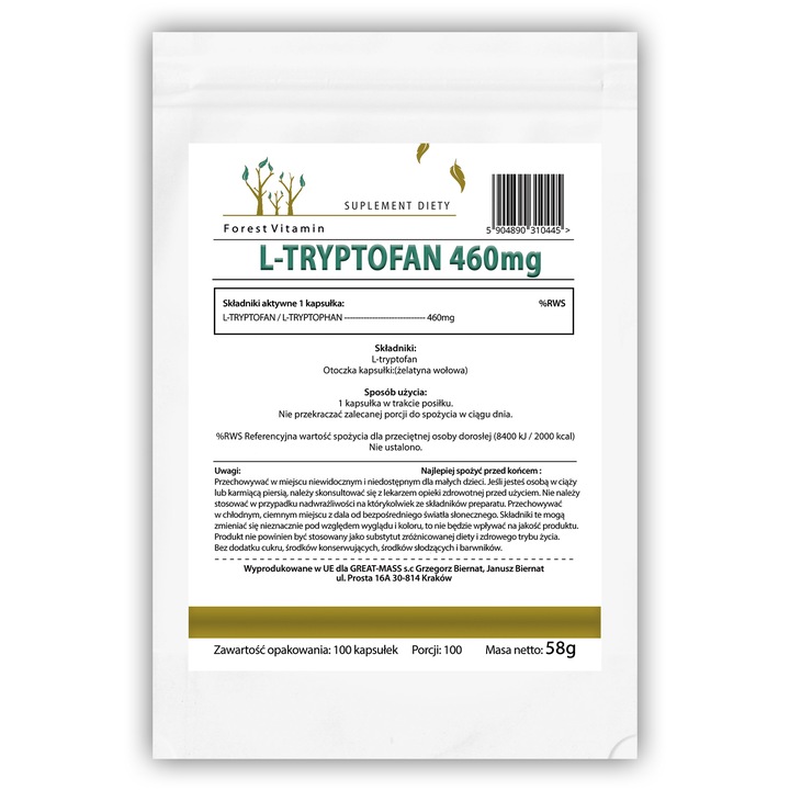 L-TRYPTOFAN 100 kap L-TRYPTOPHAN RELAKS SPOKÓJ SEN