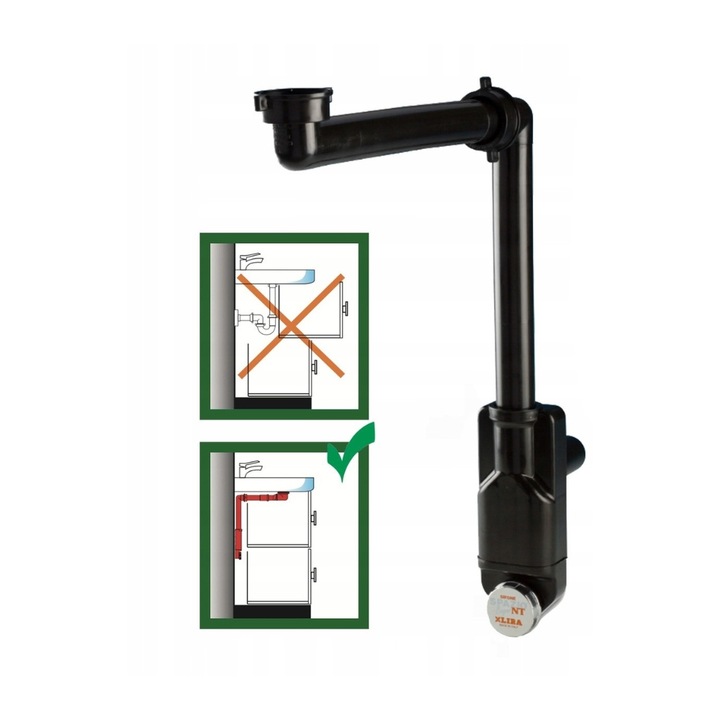 Ukryty syfon umywalkowy Lira oszczędzający miejsce fi32- 40 czarny