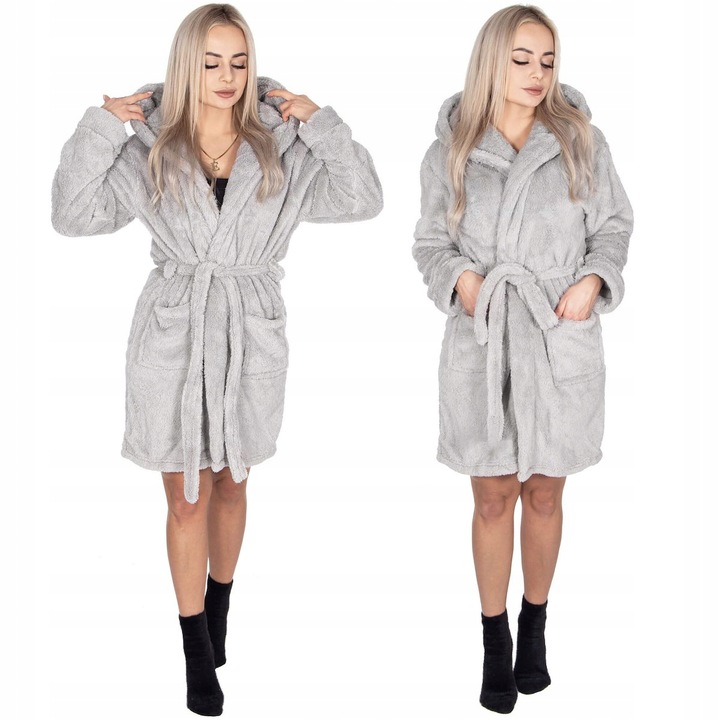 SZLAFROK DAMSKI CIEPŁY Z KAPTUREM R.S/M WIĄZANY W TALII GRUBY DŁUGI MIĘKKI