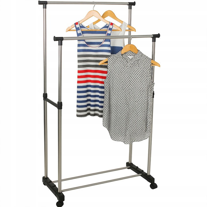 WIESZAK PODWÓJNY STOJĄCY NA KÓŁKACH UBRANIA STOJAK DO PRZEDPOKOJU